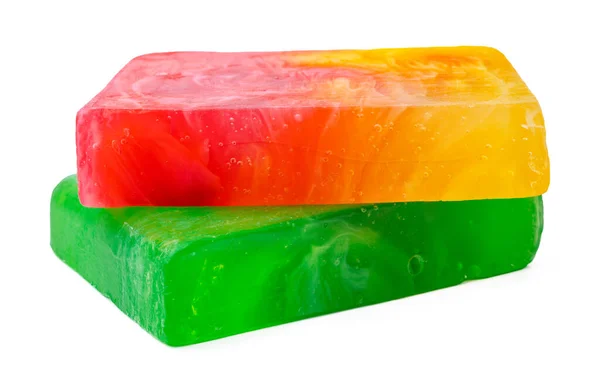 Πράσινο και πορτοκαλί χειροποίητο σαπούνι που απομονώνεται σε λευκό backgorund — Φωτογραφία Αρχείου