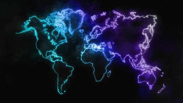 Πολύχρωμο World Map Σκούρο Φόντο Πολύχρωμο Glowing World Map Space — Φωτογραφία Αρχείου