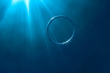 Sualtı Baloncuk Halkası Güneş 'e doğru yükseliyor