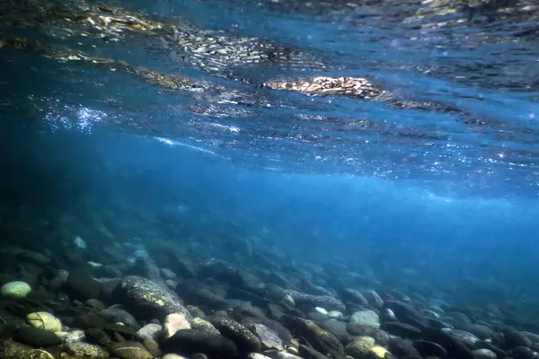 Felsen Unter Wasser Flussbett Flüsse Süßwasser Unter Wasser Kristallklares Wasser — Stockfoto