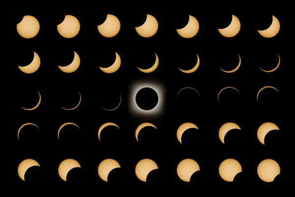 Fases Totales Del Eclipse Solar Eclipse Solar Compuesto —  Fotos de Stock