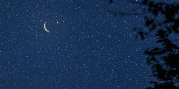 Ramadán Kareem Fondo Luna Creciente Cielo Nocturno —  Fotos de Stock