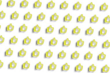 İkon gibi, başparmak yukarı, tamam işareti. Sembol gibi, beyaz minimal arkaplan