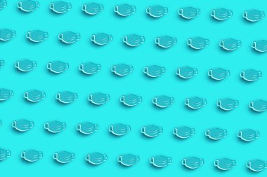 Tıbbi maske, solunum maskesi, Coronavirus kişisel koruması, covid 19 önleme maskesi, turkuaz mavi arka plan