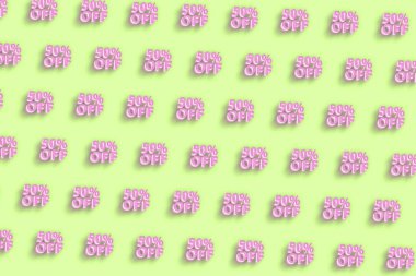 Satış ve indirim etiketi, etiket veya rozet fiyatı, yüzde 50 indirim, en az sarı arka plan