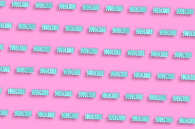 Abone ol konsept metin, blog, yayın. Sosyal medya konsepti, pembe minimal arkaplan