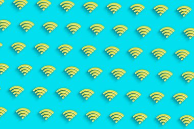 Kablosuz internet erişimi, ücretsiz kablosuz ağ bağlantısı, İnternet teknolojisi, ağ konsepti, Wifi Turkuaz mavi minimalist arkaplan