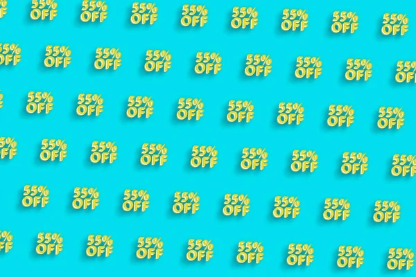 Fiyat indirimi, etiket veya rozet indirimi, yüzde 55 indirim, turkuaz mavi minimalist arka plan.
