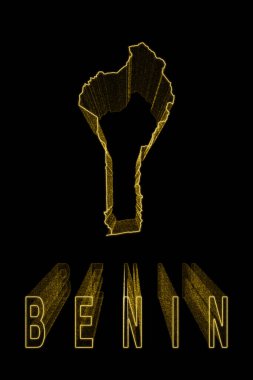 Benin Haritası, Siyah Arkaplanda Altın Harita, Altın Efekt