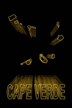 Cape Verde Haritası, Siyah Arkaplanda Altın Harita, Altın Efekt