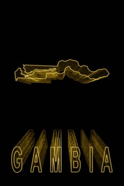 Gambiya Haritası, Siyah Arkaplanda Altın Harita, Altın Efekt