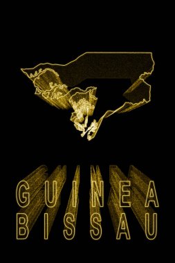Gine Bissau Haritası, Siyah Arkaplanda Altın Harita, Altın Efekt