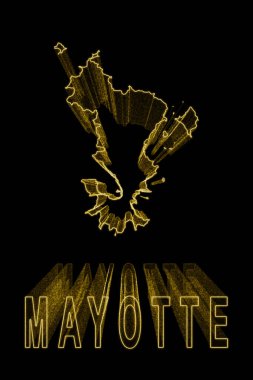 Mayotte Haritası, Siyah Arkaplan Altın Haritası, Altın Efekt