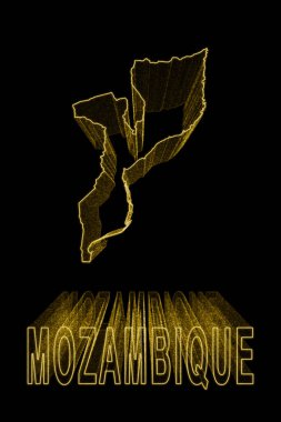 Mozambik Haritası, Siyah Arkaplanda Altın Harita, Altın Efekt