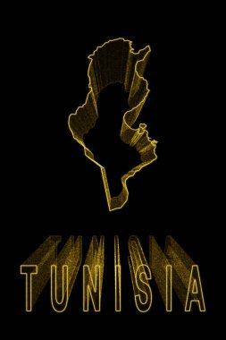 Tunus Haritası, Siyah Arkaplanda Altın Harita, Altın Efekt