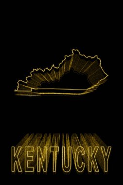 Kentucky Haritası, Siyah Arkaplan Altın Haritası, Altın Efekt