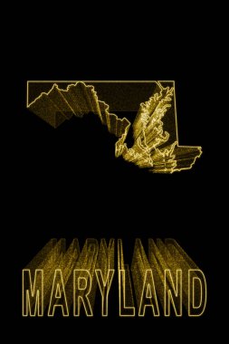 Maryland Haritası, Siyah Arkaplan Altın Haritası, Altın Efekt