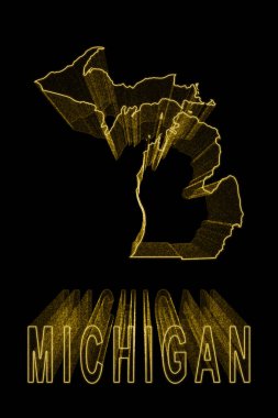 Michigan Haritası, Siyah Arkaplan Altın Haritası, Altın Efekt