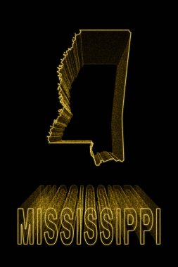 Mississippi Haritası, Siyah Arkaplan Altın Harita, Altın Efekt