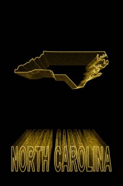 Kuzey Carolina Haritası, Siyah Arkaplanda Altın Harita, Altın Efekt