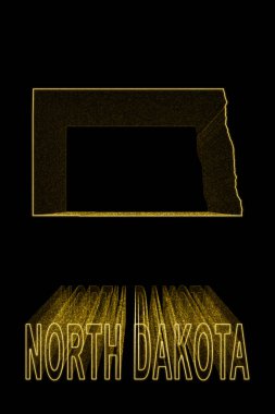 Kuzey Dakota Haritası, Siyah Arkaplan Altın Harita, Altın Efekt