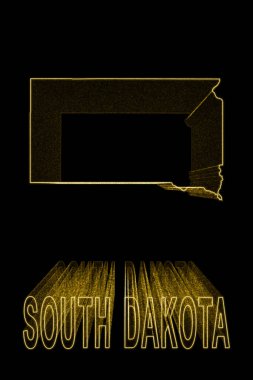 Güney Dakota Haritası, Siyah Arkaplan Altın Harita, Altın Efekt
