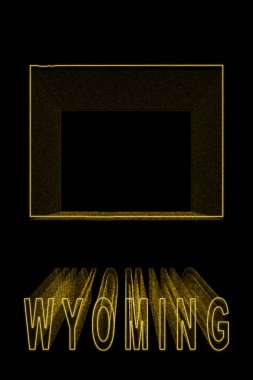 Wyoming Haritası, Siyah Arkaplan Altın Harita, Altın Efekt
