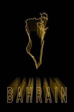 Bahreyn Haritası, Siyah Arkaplan Altın Harita, Altın Efekt