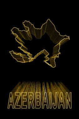 Azerbaycan Haritası, Siyah Arkaplanda Altın Harita, Altın Efekt