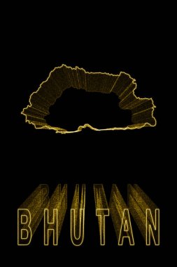 Bhutan Haritası, Siyah Arkaplanda Altın Harita, Altın Efekt