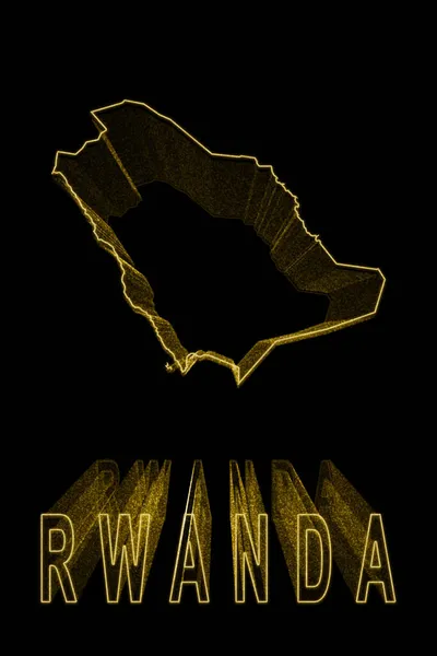 Ruanda Haritası Siyah Arkaplan Altın Haritası Altın Efekt — Stok fotoğraf