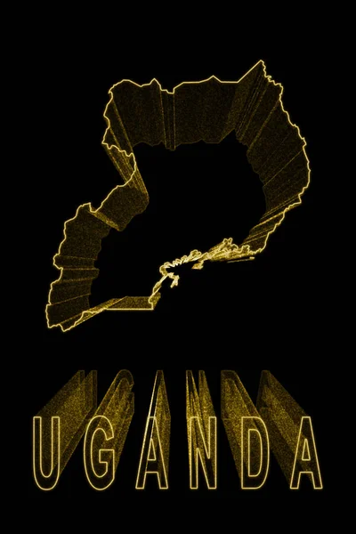 Mapa Uganda Gold Map Black Background Gold Effect — Fotografia de Stock