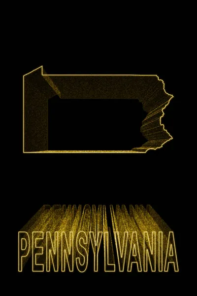 Map Pennsylvania Gold Map Black Background Gold Effect — стокове фото