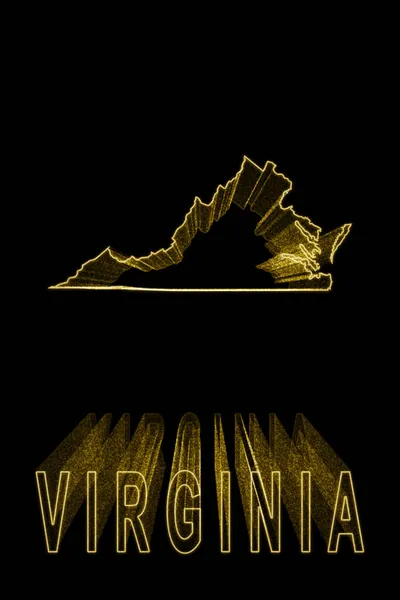 Kaart Van Virginia Gold Map Zwarte Achtergrond Goud Effect — Stockfoto