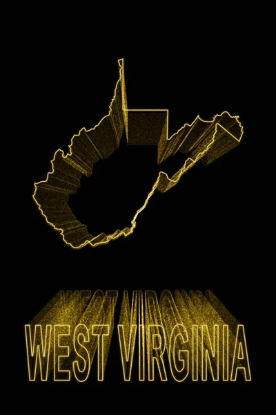 Map West Virginia Gold Map Black Background Gold Effect — стокове фото