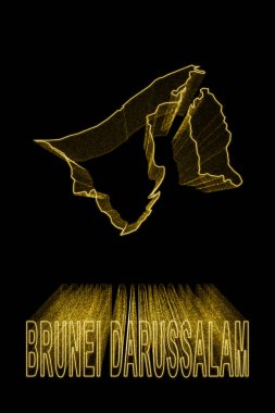 Brunei Darussalam Haritası, Siyah Arkaplan Altın Harita, Altın Efekt