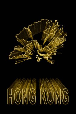 Hong Kong Haritası, Siyah Arkaplan Altın Haritası, Altın Efekt