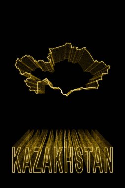 Kazakistan Haritası, Siyah Arkaplanda Altın Harita, Altın Efekt