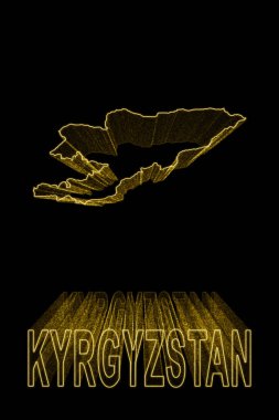 Kırgızistan Haritası, Siyah Arkaplanda Altın Harita, Altın Efekt