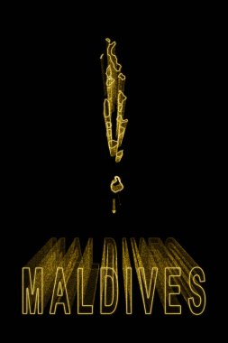 Maldivler Haritası, Siyah Arkaplanda Altın Harita, Altın Efekt