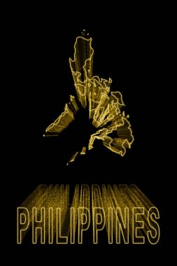 Filipinler Haritası, Siyah Arkaplanda Altın Harita, Altın Efekt