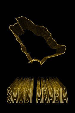 Suudi Arabistan Haritası, Siyah Arkaplanda Altın Harita, Altın Efekt