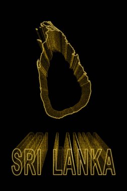 Sri Lanka Haritası, Siyah Arkaplan Altın Harita, Altın Efekt