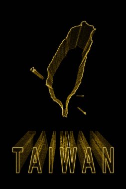 Tayvan Haritası, Siyah Arkaplanda Altın Harita, Altın Efekt