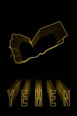 Yemen Haritası, Siyah Arkaplanda Altın Harita, Altın Efekt