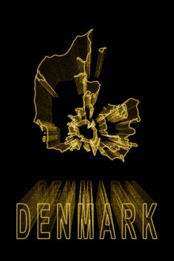 Danimarka Haritası, Siyah Arkaplanda Altın Harita, Altın Efekt