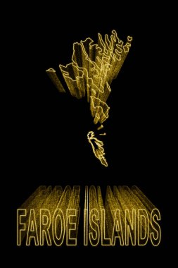 Faroe Adaları Haritası, Siyah Arkaplan Altın Haritası, Altın Etki