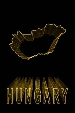 Macaristan Haritası, Siyah Arkaplanda Altın Harita, Altın Efekt