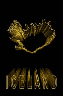 İzlanda Haritası, Siyah Arkaplan Altın Haritası, Altın Efekt