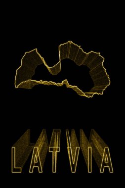 Letonya Haritası, Siyah Arkaplanda Altın Harita, Altın Efekt